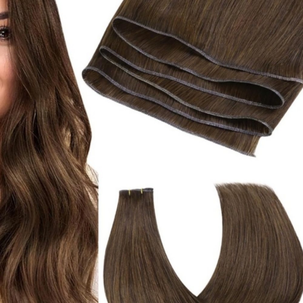 Practice Hair. Women's Brown Weft Extension. Woman Wig. Hair Curtain.